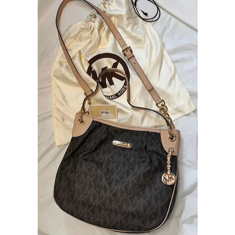 Michael Kors Jet Set  Large Brown Signature Convertible Messenger Cross-body Bag - Picture 2 of 16